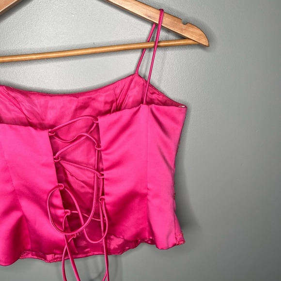 Zum Zum by Niki Livas Late 90s Hot Pink Micro Beaded Embroidered Corset Top - Picture 8 of 11